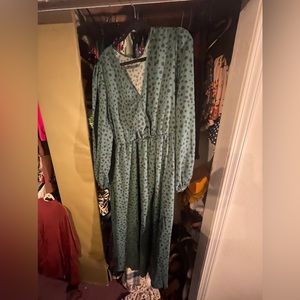 Green and black polka dot dress